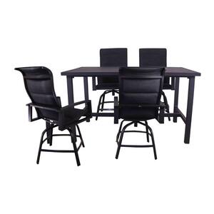 Santorini Black 5-Piece Aluminum Balcony Height 64 in. Rectangle Outdoor Dining Set with 1 Table and 4 Swivel Bar Stools