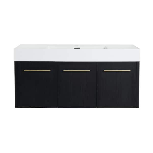 47.3 in. Wall Mounted Bath Vanity with White Resin Top and Soft Close Doors in Black
