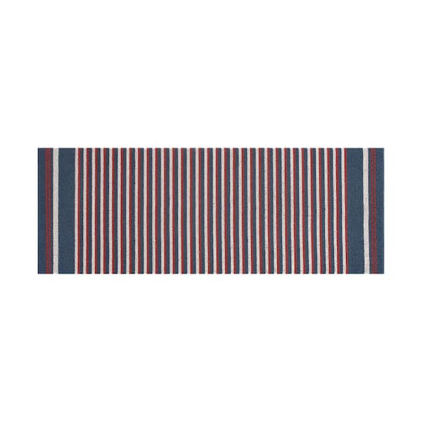 Nautica Navy, Red and White Stripe 17.5 in. x 48 in. PVC Door Mat