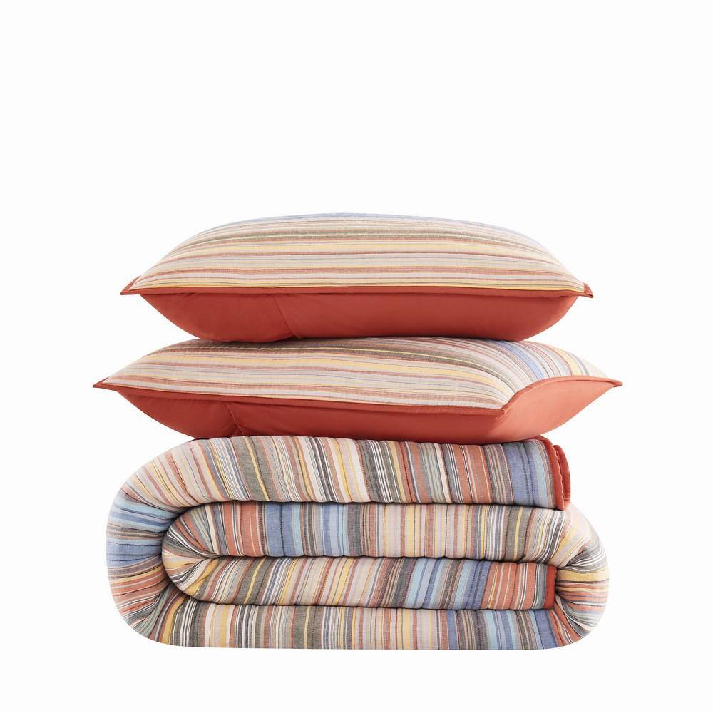 King Blue Cotton Reversible Quilt Set with Shams