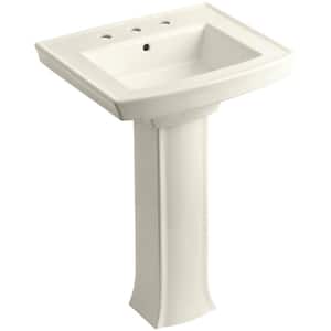 Archer Vitreous China Pedestal Combo Bathroom Sink in Biscuit with Overflow Drain