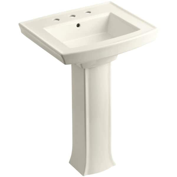 KOHLER Archer Vitreous China Pedestal Combo Bathroom Sink in Biscuit with Overflow Drain