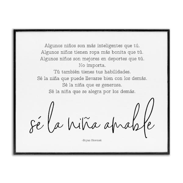 Stupell Industries Kind Girl Translation by Lettered and Lined Black Framed Typography Giclee Art Print 11 in. x 14 in.