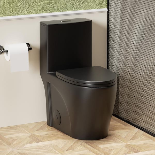 Tornado Flush 12 in. 1-Piece 1.1/1.6 GPF Dual Flush Elongated Toilet in Matte Black Seat Included