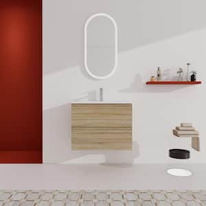 Elegant 30.0 in. W x 18.3 in. D x 20.5 in. H Floating Bath Vanity in Light Oak with White Ceramic Top