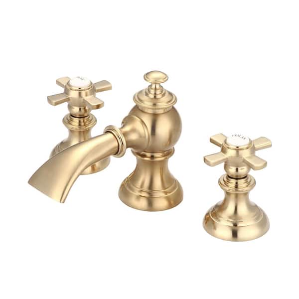Water Creation 8 in. Adjustable Widespread 2-Handle Antique Flow Lavatory Faucet in Satin Brass