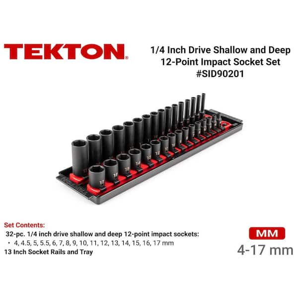 1/4 in. Drive 6-Point Impact Socket Set with Rails and Tray, 32-Piece (4-17 mm)