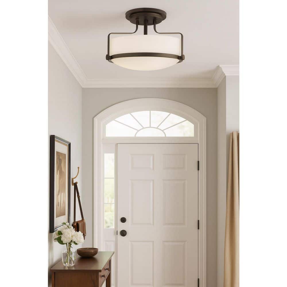 Harper Medium Semi-Flush Mount Ceiling Light, Oil Rubbed Bronze + Etched Opal Glass price history on PriceWatchPro