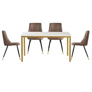 Brandt Scargill Brown 5 Pieces Rectangle Faux Marble Dining Table Chair Set With 4 Upholstered Dining Chair