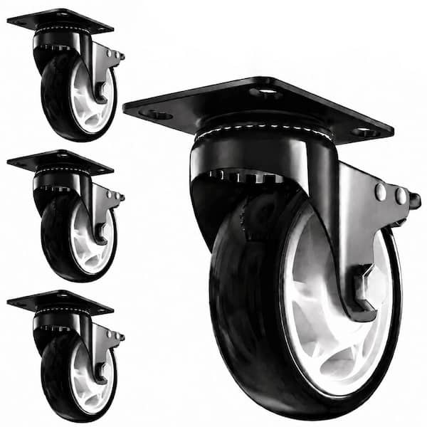 4-Pack Heavy Duty Industrial Series 4 in. Gray Rubber Polyurethane Swivel Dual-Locking Casters with 2400 lb. Load