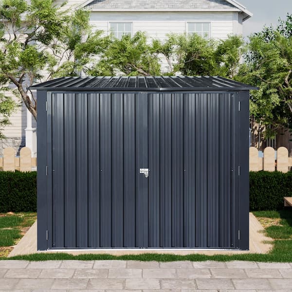 6.75 ft. x 6.33 ft. Outdoor Steel Storage Metal Shed for Bicycle with Slope Roof and 4 Bike Tracks, Black (37 Sq. Ft.)