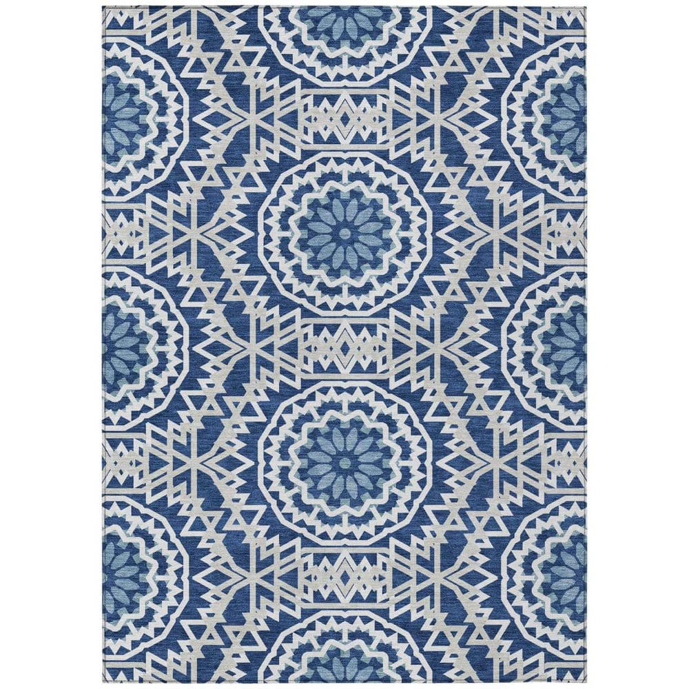 Navy Blue, Ivory, Gray 9 ft. x 12 ft. Woven Floral, Medallion Polyester Rectangle Indoor/Outdoor Area Rug price history on PriceWatchPro