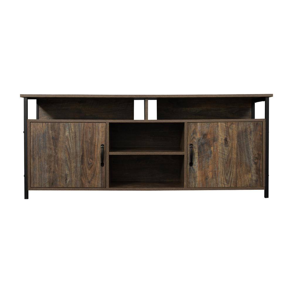 Tidoin 57.87 in. Wood Dark Brown TV Stand with 2StorageDoors Fits TV