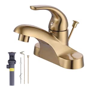 4 in. Centerset Single Handle Low Arc Bathroom Faucet with Popup Drain Included in Brushed Gold