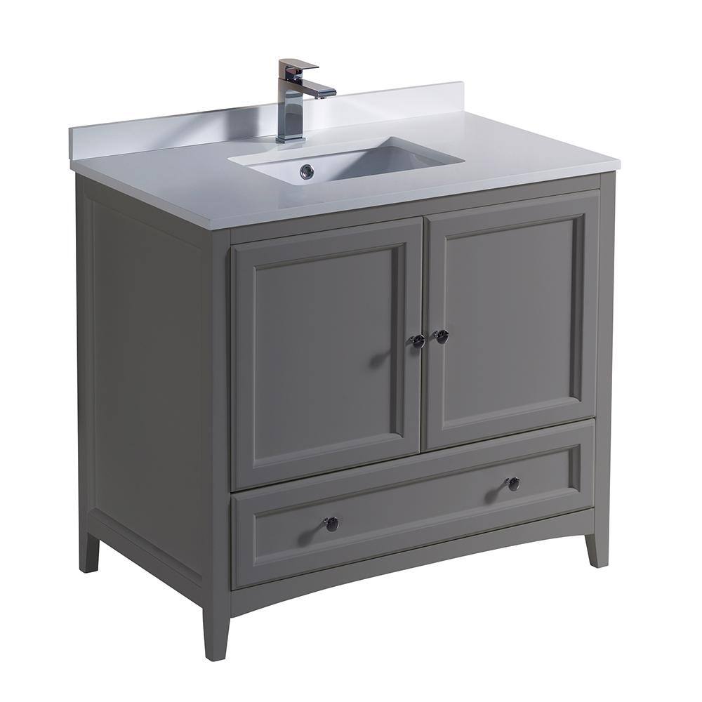 Oxford 36" Gray Quartz Stone Freestanding Single Sink Vanity