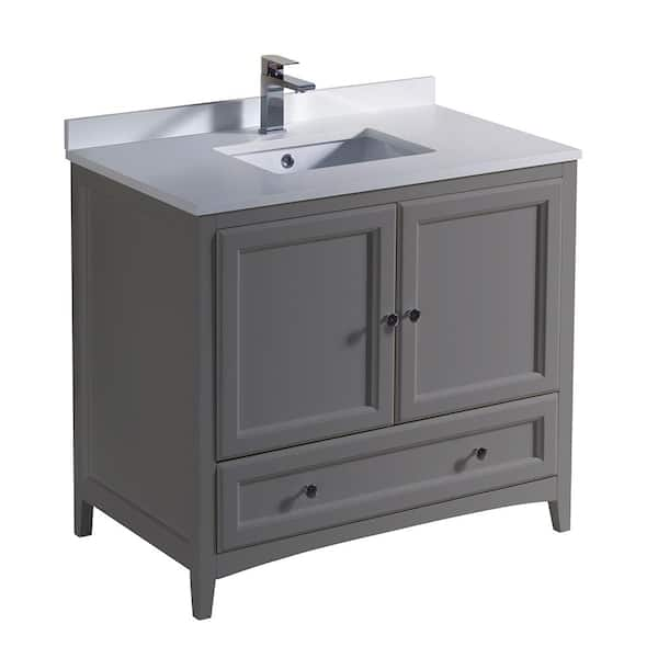 Fresca Oxford 36 in. Traditional Bathroom Vanity in Gray with Quartz ...