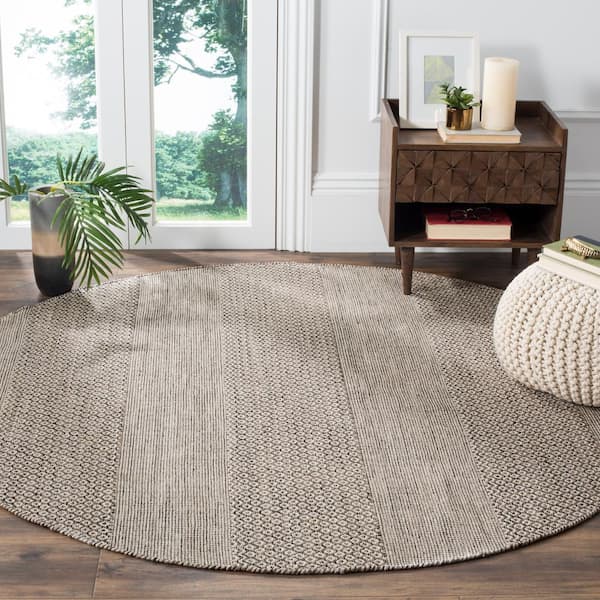 Montauk Ivory/Anthracite 10 ft. x 10 ft. Striped Geometric Round Area Rug