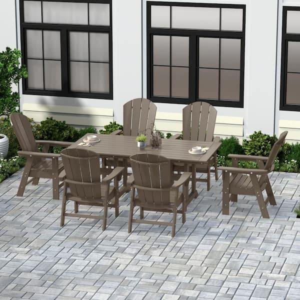 Laguna Outdoor Patio Weather Resistant Weatherwood Adirondack 7-Piece HDPE Plastic Dining Set