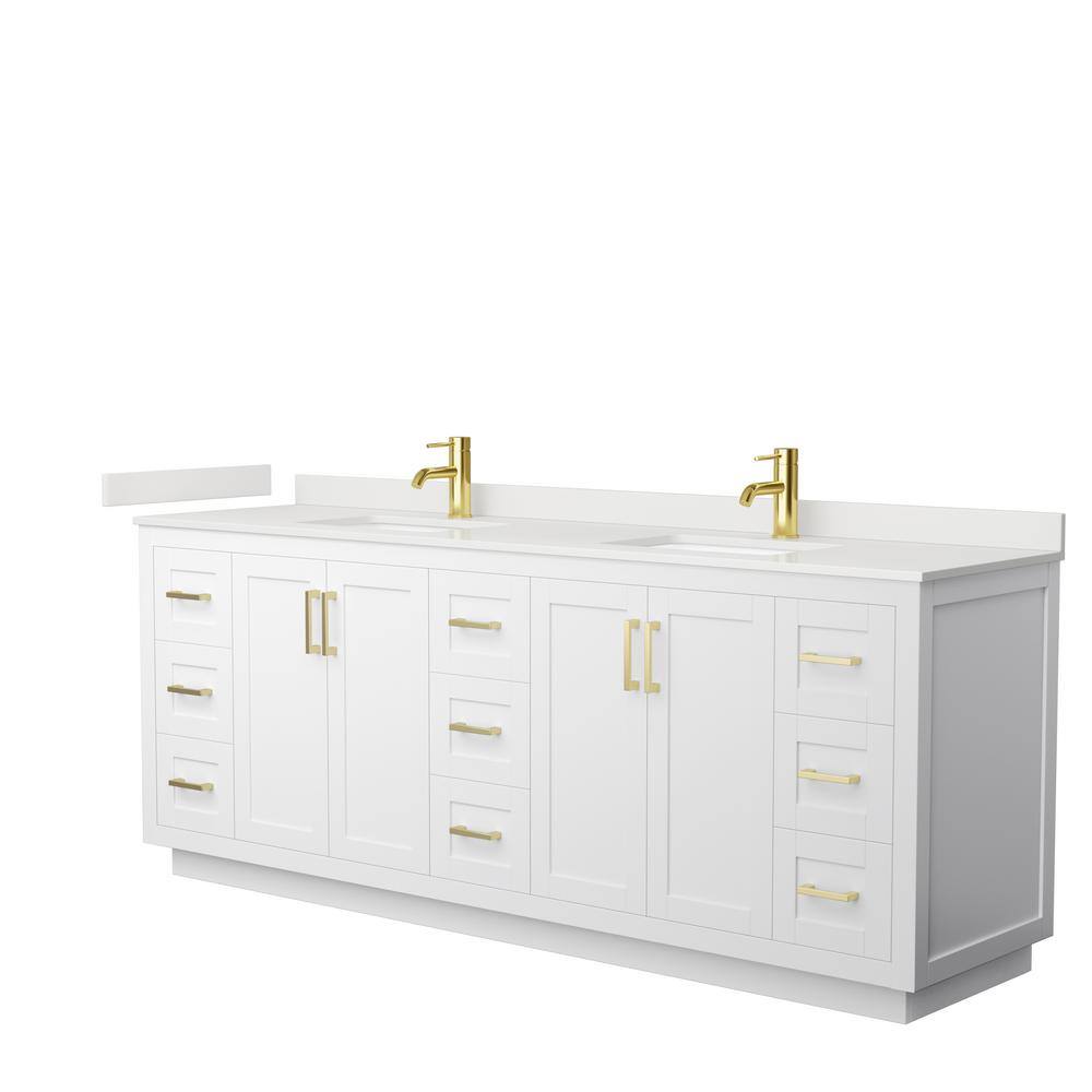 Wyndham Collection Miranda 84 in. W x 22 in. D x 33.75 in. H Double Bath Vanity in White with White Quartz Top, White with Brushed Gold Trim -  840193358768