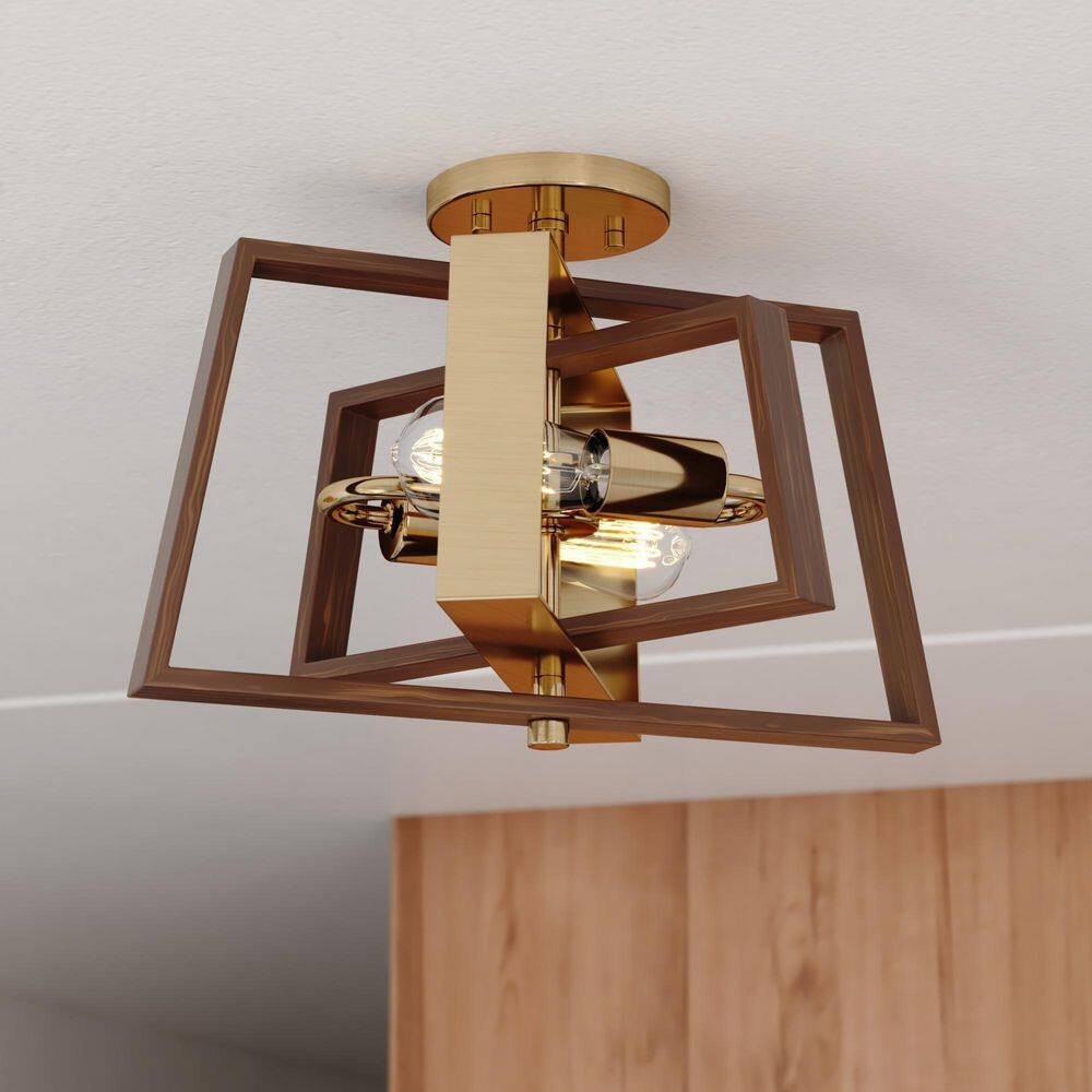 Dunning 16" Brass and Chestnut Semi-Flush Mount Ceiling Light