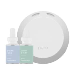 Smart Home Fragrance Diffuser Starter Set - includes Pacific Aqua and Linens & Surf Refills - Wi-Fi connected, White