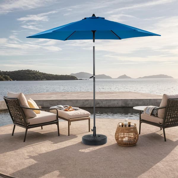 Unbranded 9 ft. x 9 ft. Outdoor Patio Umbrella Market Umbrella with Push Button Tilt and Crank in Dark Blue (Base Not Included)