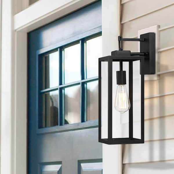 Bonanza 18 in. 1-Light Matte Black Outdoor Wall Lantern Sconce with Clear Glass Shade, 1 x E26