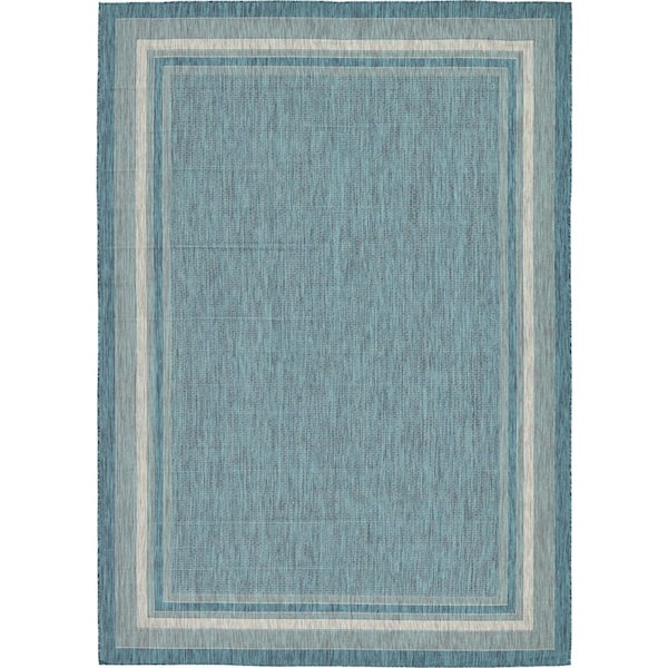 Unique Loom Outdoor Soft Border Teal 8' 0 x 11' 4 Area Rug