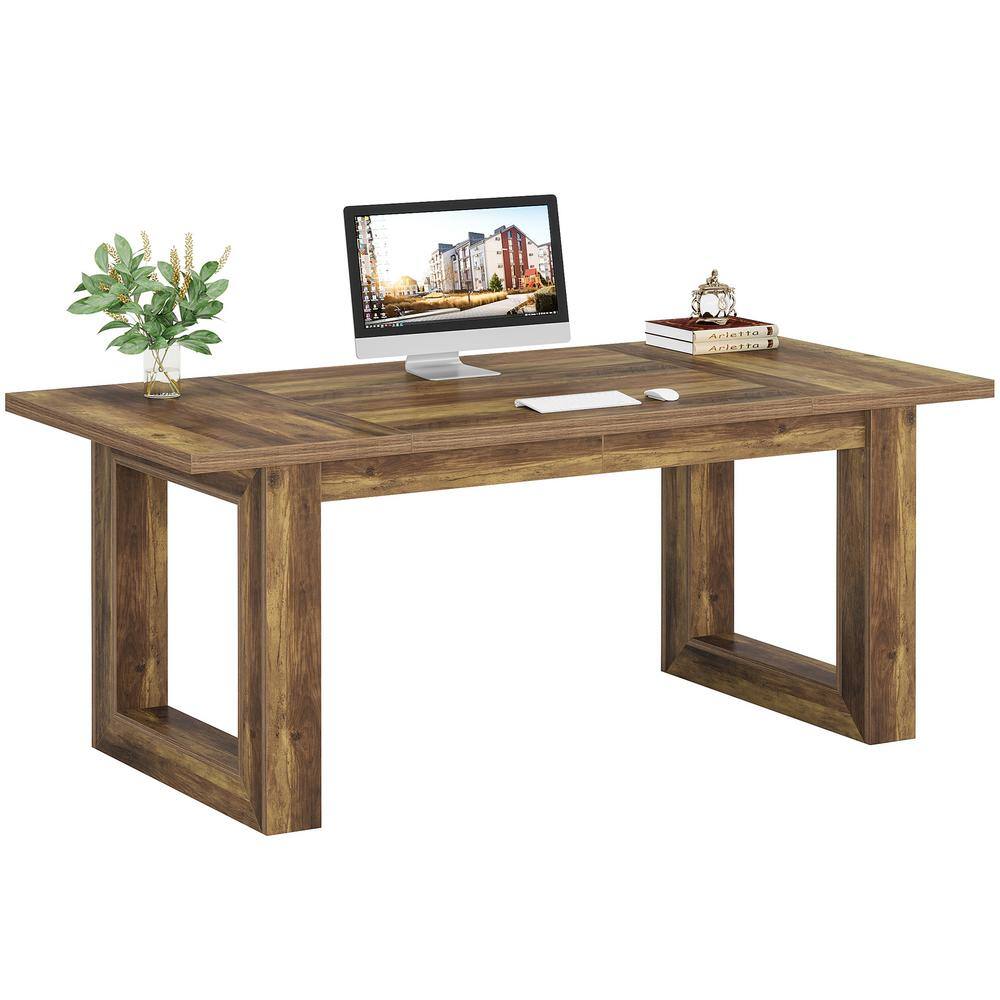 Moronia 63 in. Rectangle Executive Desk Brown Wood Computer Desk Home Office Desk, Business Desk for Home Office