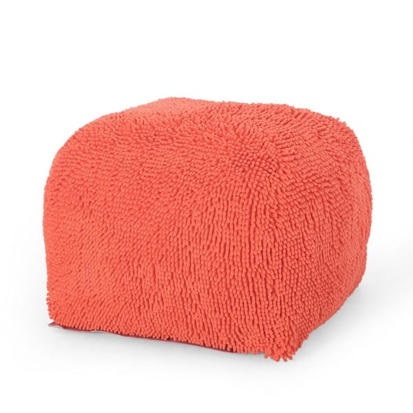 Noble House Cass Coral Microfiber Chenille Square Pouf