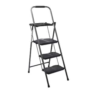 3-Step Steel Frame Folding Step Stool with Tray, 330 lbs.