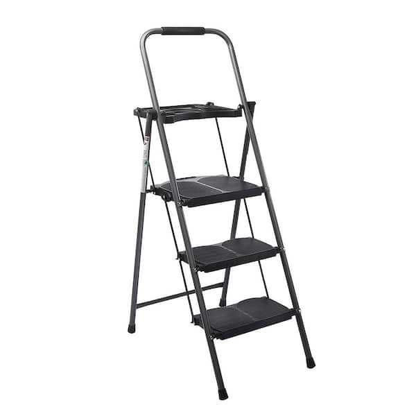 WELLFOR 3-Step Steel Frame Folding Step Stool with Tray, 330 lbs.