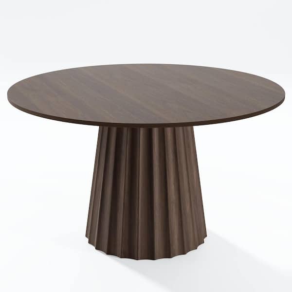 Dovelina 52 in. Soild Wood Walnut Pedestal Dining Table Round Kitchen