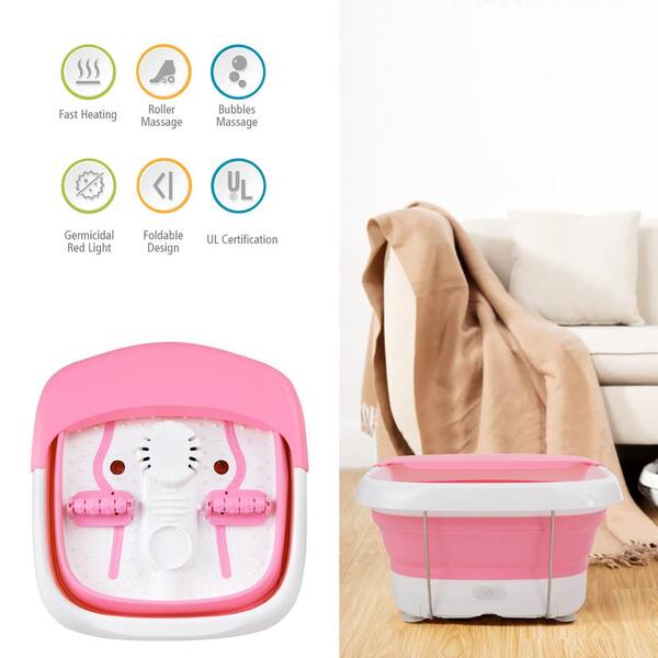 Spa composition with bath accessories in a pink string bag, flat