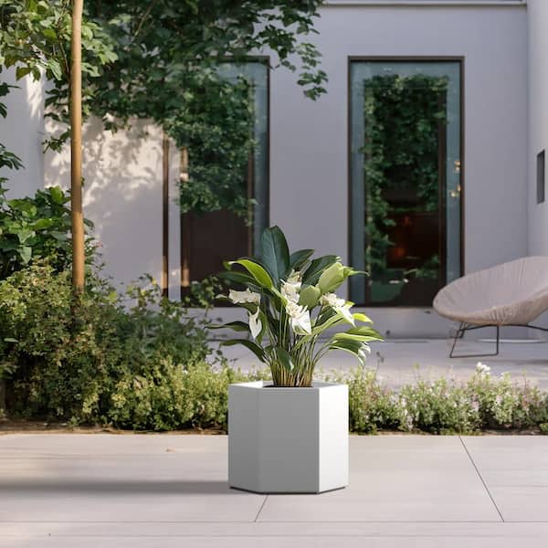 Sapcrete Lightweight 12 in. H Large Crisp White Geometric Concrete Plant Pot/Planter for Indoor and Outdoor