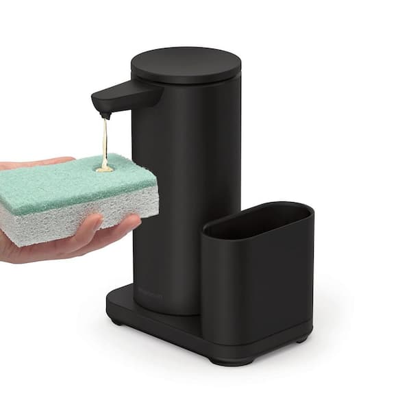 14 oz. Sensor Pump with Caddy, Touch-Free Hand Soap Dispenser with Sponge Holder, Matte Black Steel