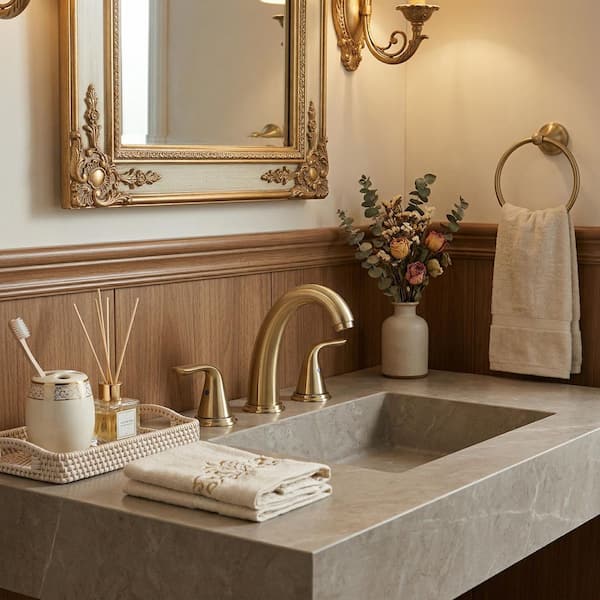 3-Holes 8 in. Widespread Double Handle Bathroom Faucet with Pop-Up Drain Assembly in Brushed Gold