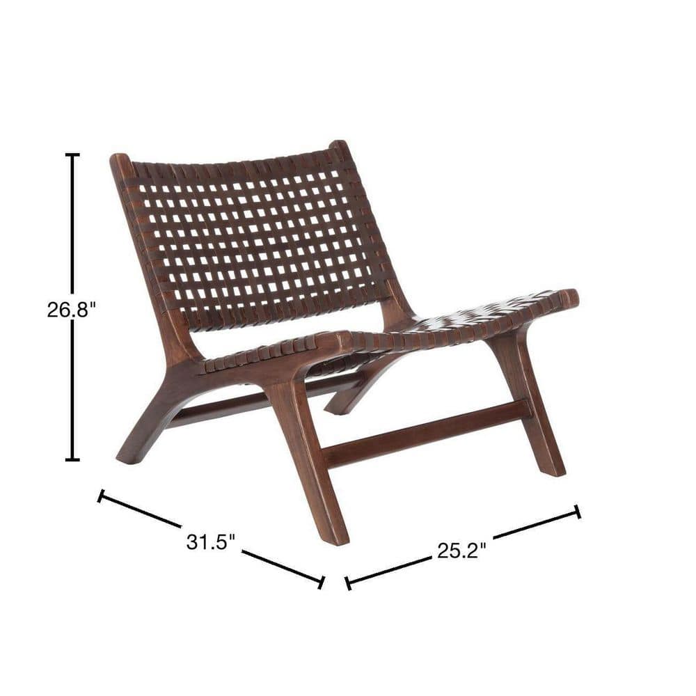 Luna Transitional Brown Leather and Wood Handcrafted Accent Chair