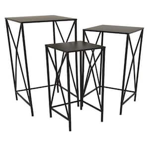 29.75 in. Black Square Metal Plant Stand with 1 Tier (Set of 3)