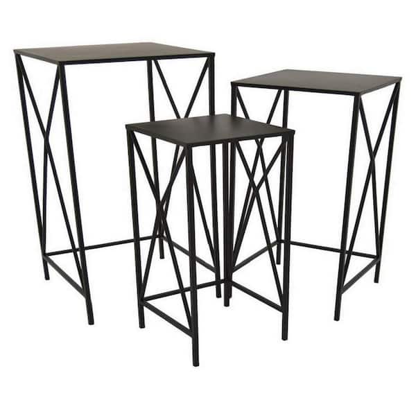 Benjara 29.75 in. Black Square Metal Plant Stand with 1 Tier (Set of 3)