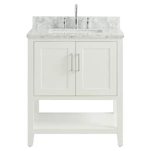 Waldorf 30 in. W x 21 in. D x 34 in. H Free Standing Bath Vanity in White with Carrara Marble Counter Top