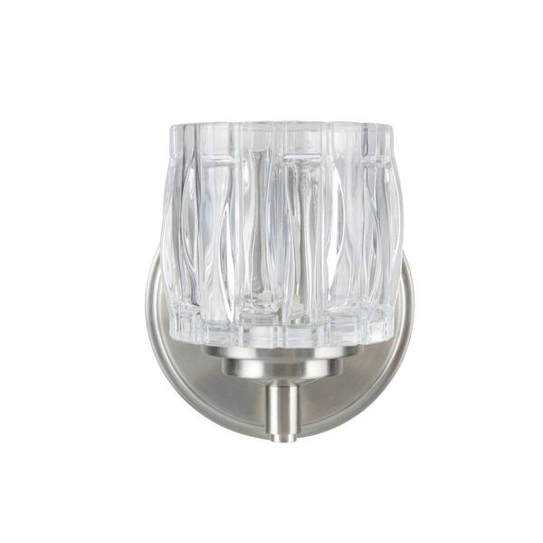 Aspen Creative Corporation 1-Light Brushed Nickel Vanity Light with Clear Glass Shade