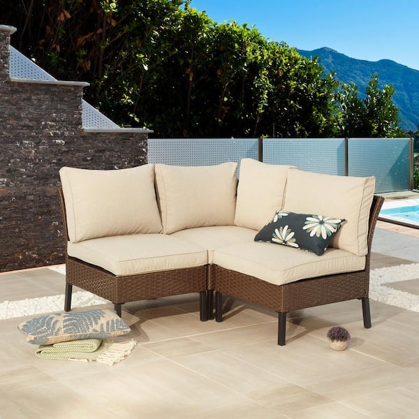 Patio Festival X-Arm 3-Piece Wicker Patio Conversation Set with Beige Cushions