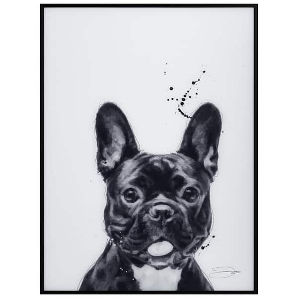Empire Art Direct "French Bulldog" Black and White Pet Paintings on Printed Glass Encased with a Gunmetal Anodized Frame