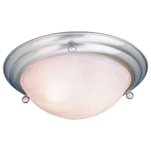 Lunar Collection 28 in. 4-Light Indoor Brushed Nickel Flush Mount with White Alabaster Glass Bowl