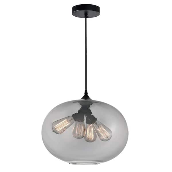 CWI Lighting Glass 4 Light Down Pendant With Smoke Finish