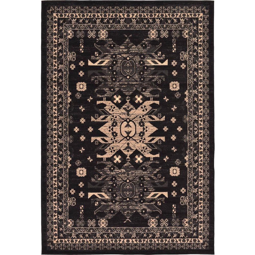 Taftan Oasis Black 6' 0 x 9' 0 Area Rug -  Unique Loom, 3128689