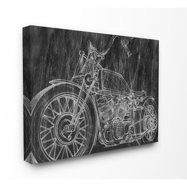 Stupell Industries 16 in. x 20 in. "Monotone Black and White Motorcycle Sketch" by Ethan Harper Canvas Wall Art