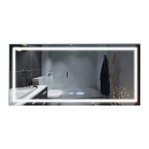 60 in. W x 28 in. H Large Rectangular Frameless Anti-Fog Wall Mounted Bathroom Vanity Mirror in Silver