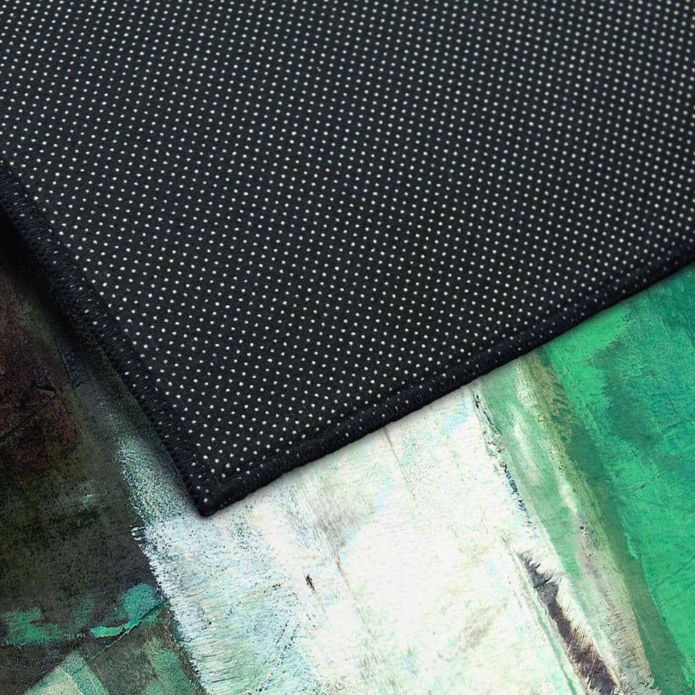 Verdure Black and Green Abstract Washable 8' x 10' Area Rug
